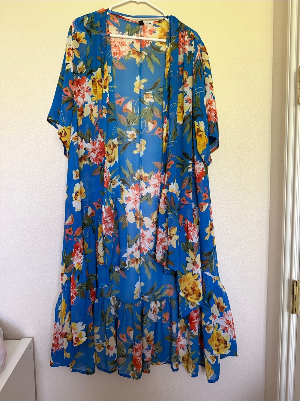 free press Coral and Blue Floral Sheer Cover-Up/kimono